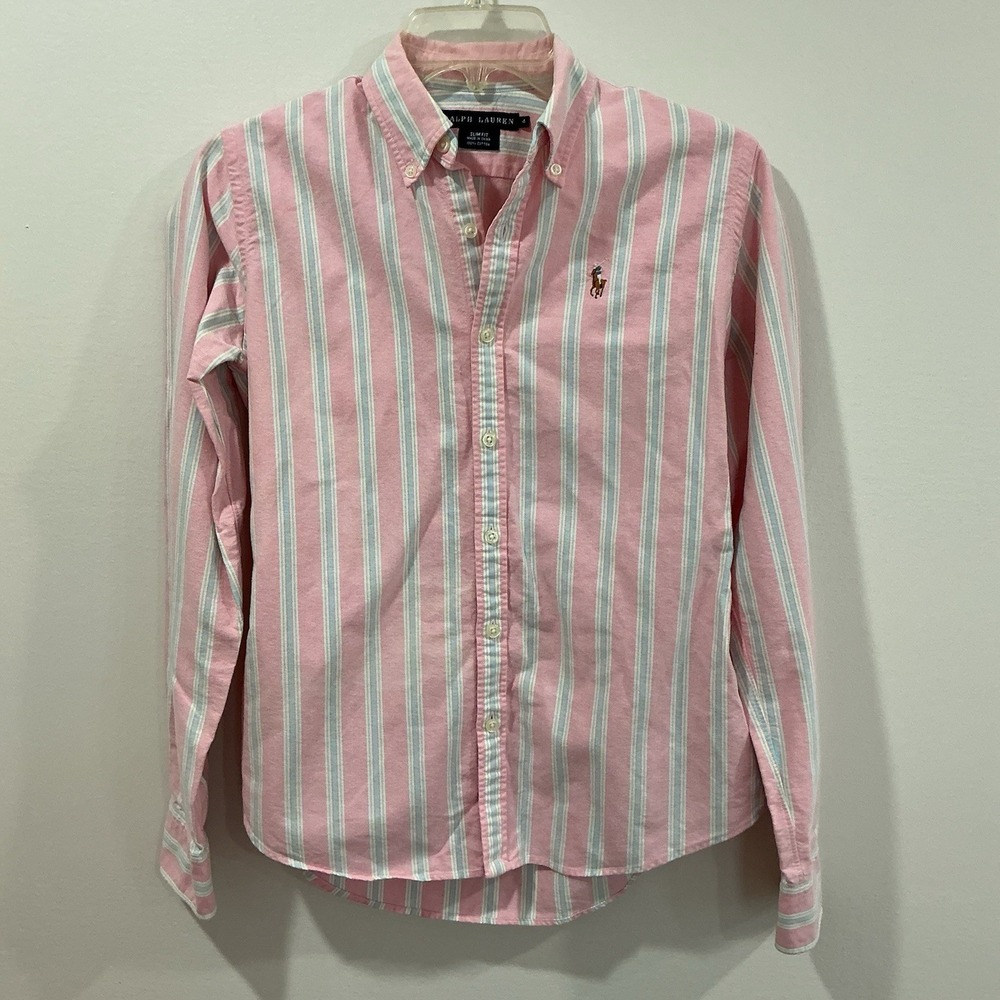 Ralph Lauren Pink and White Striped Button-Down Shirt